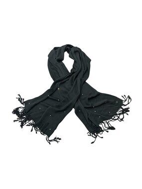 Lane Bryant Black Scarf Rhinestone Detail Fringe Ends Minimalist Statement Style